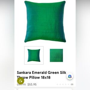 Pillow Decor Sankara Emerald Green Silk Throw Pillow 18x18 set of 2